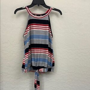 SJS Red and Blue Sleeveless Tie Front Tank Top